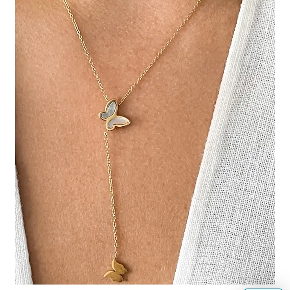 Adornia 14K Yellow Gold Plated Butterfly Lariat Pendant Necklace